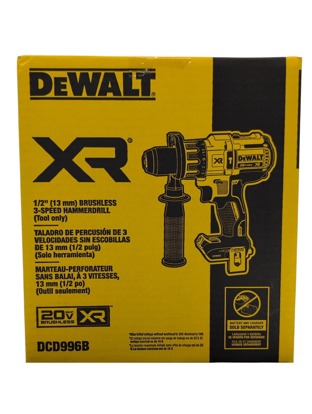 DeWalt DCD996B 20V Max XR Brushless 3-Speed Cordless 1/2‎ Hammer Drill